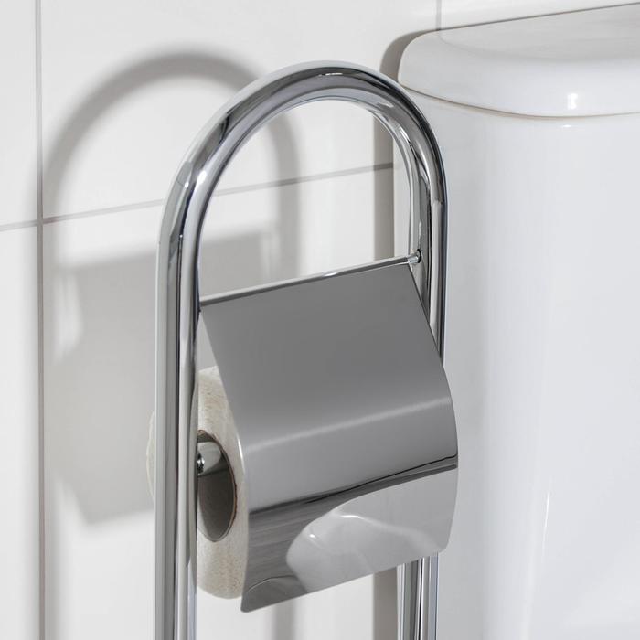 Ёршик для унитаза с подставкой напольный, 22×22×83 см, с держателем для туалетной бумаги, цвет хром - фото 1896553594