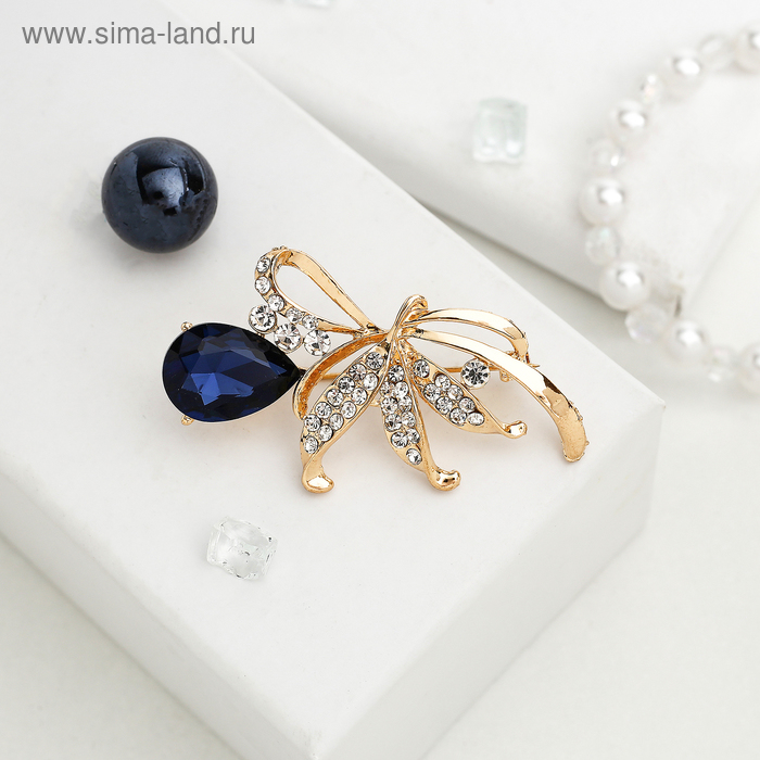 Брошь «Цветок» капля, цвет бело-синий в золоте - Фото 1