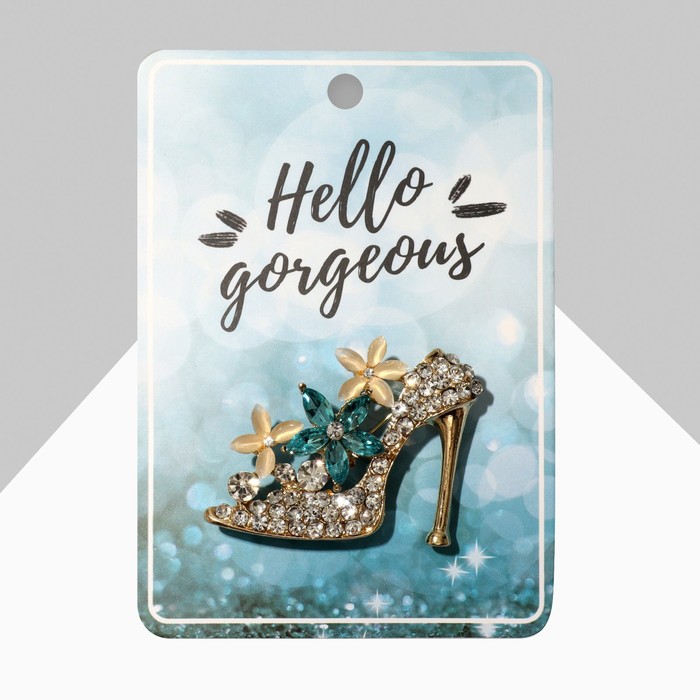 Брошь «Туфелька», цвет бело-бирюзовый в золоте - Фото 1