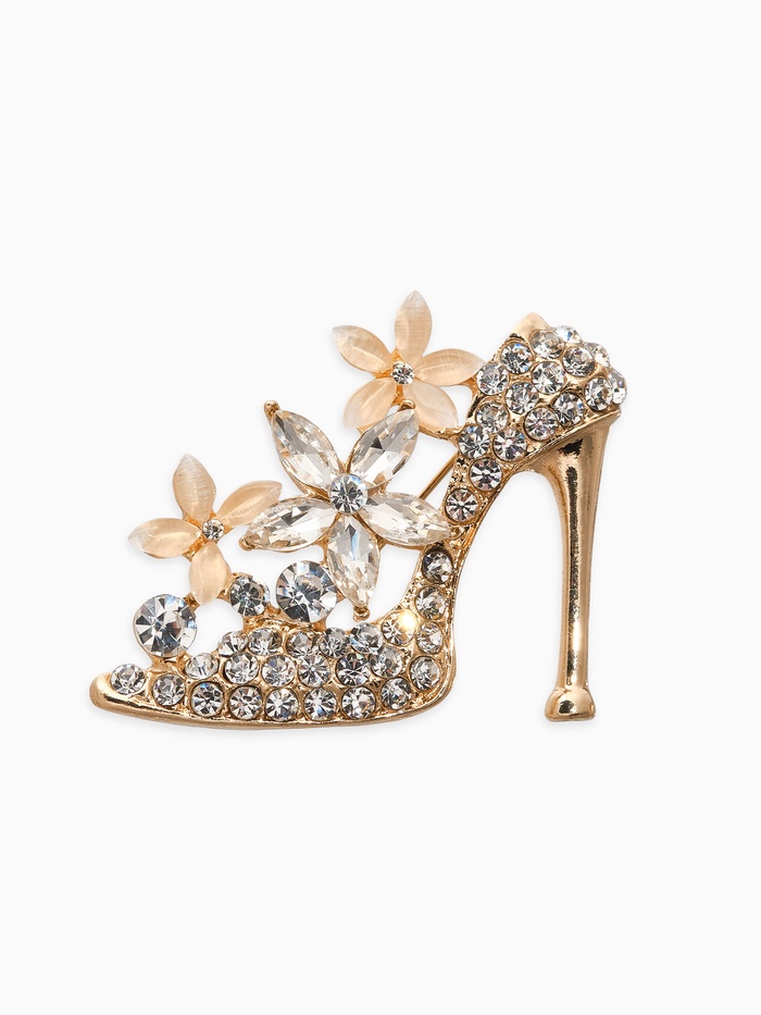 Брошь «Туфелька с цветами», молочно-белая в золоте - Фото 1