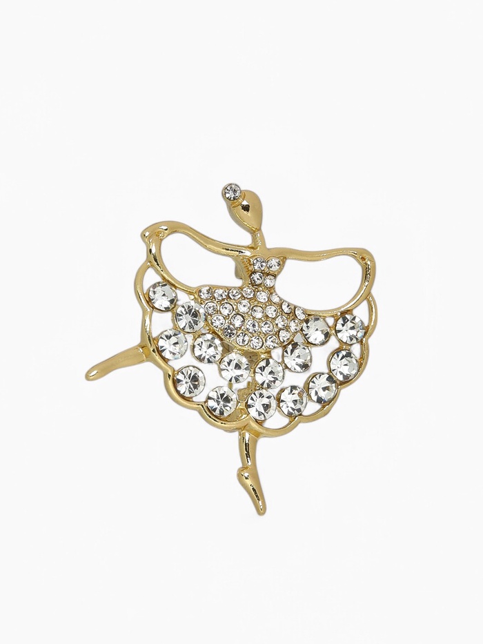 Брошь «Балерина» в стразах, белая в золоте - Фото 1