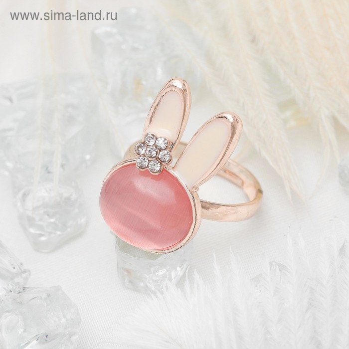 Кольцо "Зайчик", цвет бело-розовый в золоте, безразмерное - Фото 1