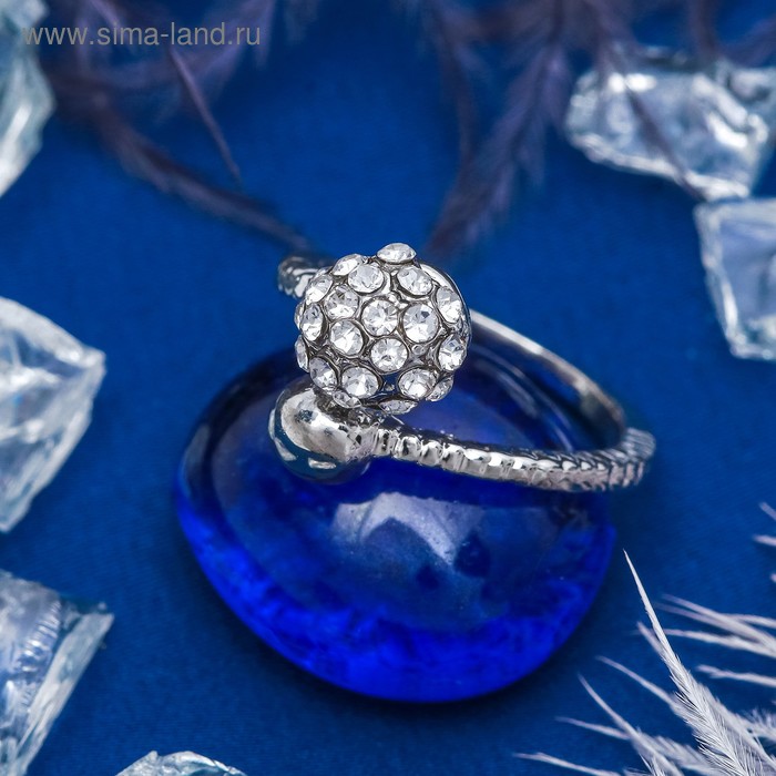 Кольцо на фалангу "Классика" шар, цвет белый в серебре, 15размер - Фото 1