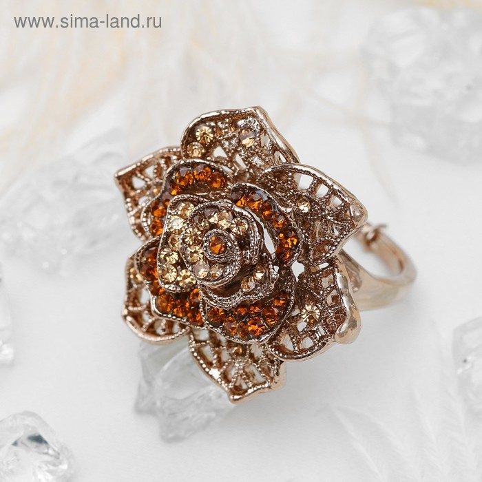 Кольцо "Цветок" роза ажурная, цвет янтарный в чернёном золоте, размер 17,18,19 МИКС - Фото 1