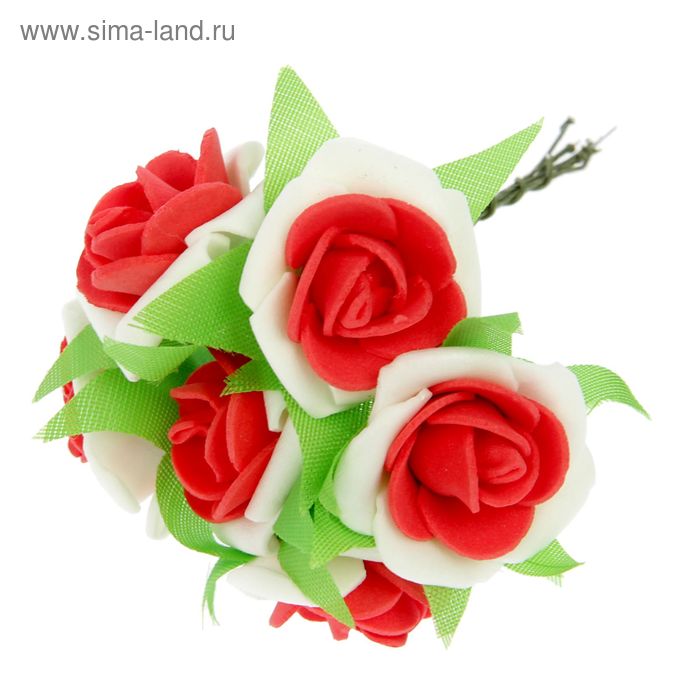 Декор для творчества "Роза двухцветная" (набор-букет 6 цветков) МИКС 9,5х2,5 см - Фото 1