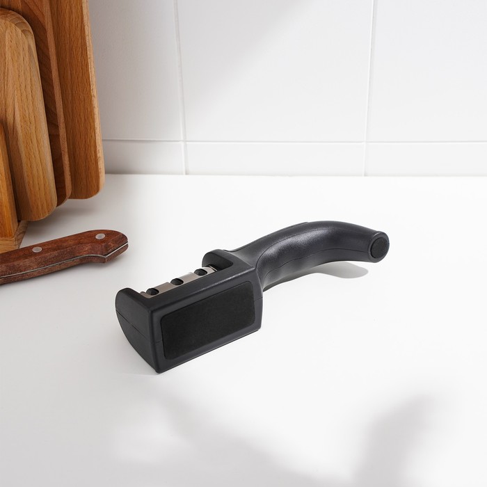 Точилка для ножей с полировкой Доляна «Ритм», 21×5×6 см, цвет чёрный - фото 1898028942