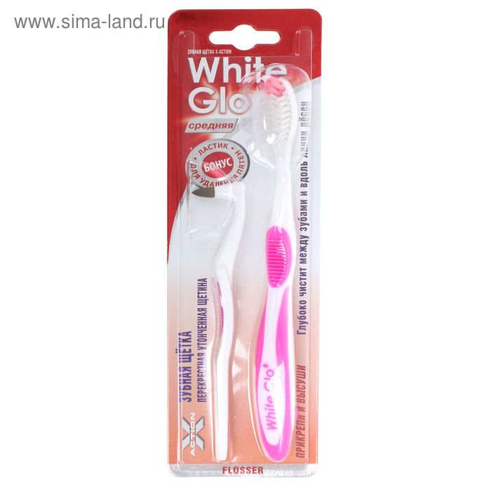 Зубная щётка White Glo Flosser + ластик для удаления налёта, утонченная щетина - Фото 1