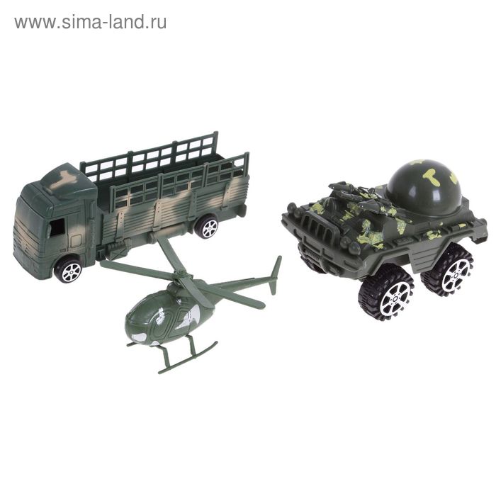 Грузовик инерционный «Военный», с машиной и вертолетом, в пакете - Фото 1