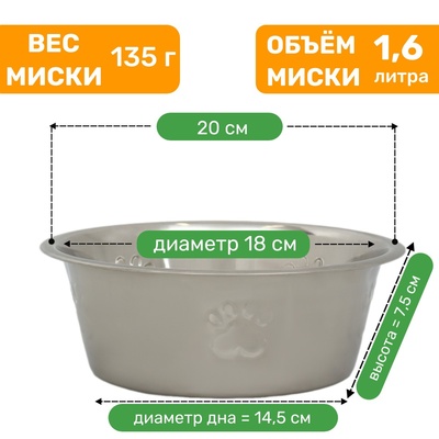 Миска, 1.6 л, стандартная, нержавеющая сталь