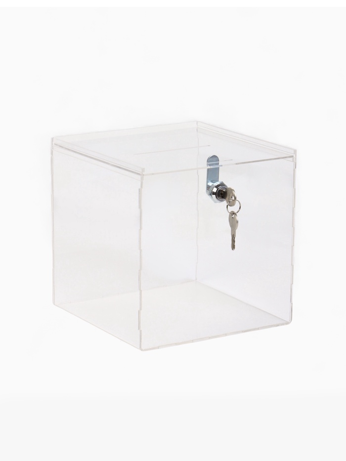 Ящик для сбора денег с врезным замком, отверстие 100×4 мм, оргстекло 2 мм, 20×20×20 см - Фото 1