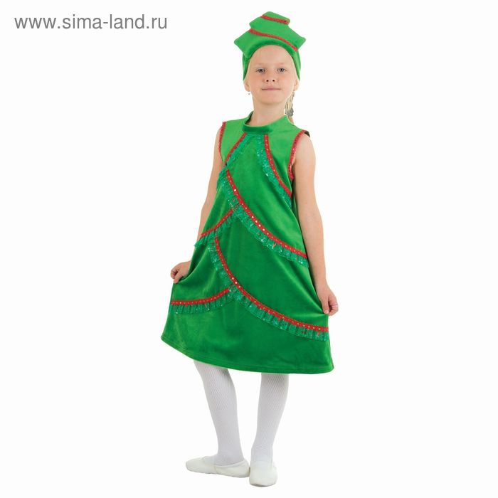 Карнавальный костюм "Ёлочка плюшевая", платье со стойкой, кокошник, р-р 30, рост 116 см - Фото 1
