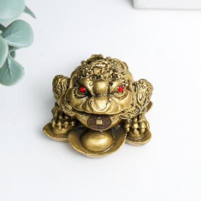 Нэцкэ фигурка «Жаба на слитках», полистоун, под бронзу, 4×3.5×3.5 см