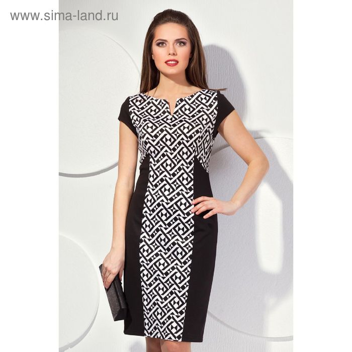 Платье женское, размер 48, цвет чёрный+белый П-422 - Фото 1