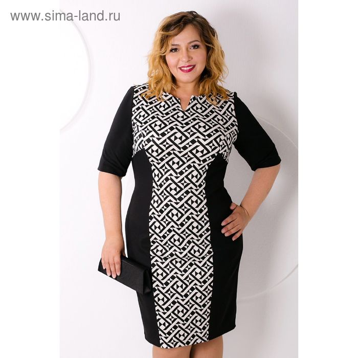 Платье женское, размер 52, цвет чёрный+белый П-422 - Фото 1