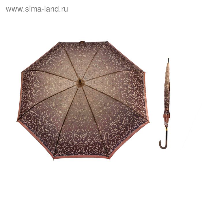 Зонт-трость, полуавтоматический, R=55см, цвет коричнево-бежевый - Фото 1