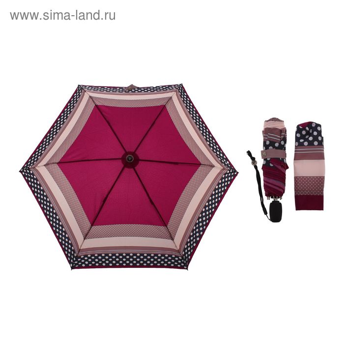 Зонт автоматический, R=44см, цвет чёрный/бежевый/бордовый - Фото 1