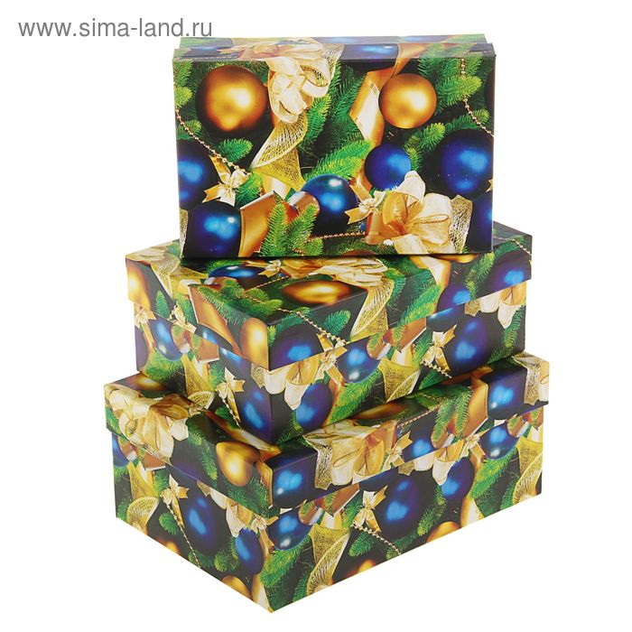 Набор коробок 3 в 1 "Золотые и синие шары", 23 х 16 х 9.5 - 19 х 12 х 6.5 см - Фото 1