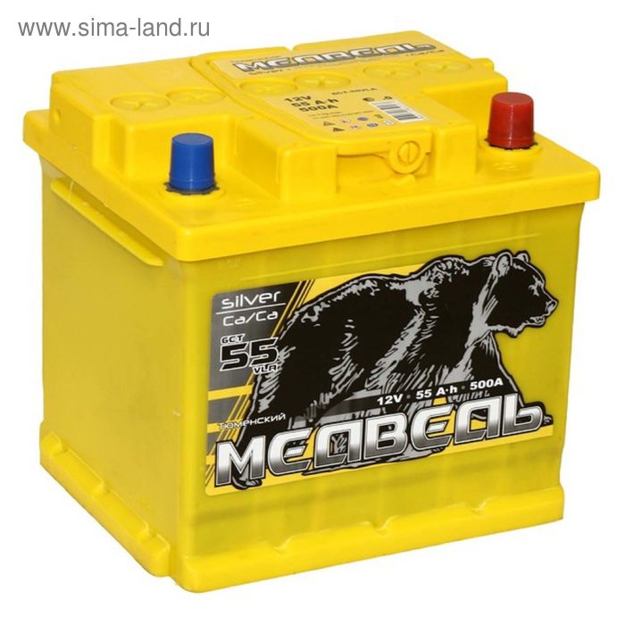 Автомобильный аккумулятор Медведь Silver Ca/Ca 55 Ач, обратная полярность, куб - Фото 1