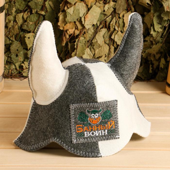 Шапка для бани и сауны «Банный воин: викинг», полиэфир 70%, шерсть 30%, «Банная забава» - Фото 1