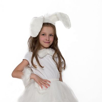 Карнавальный костюм «Зайка», уши, бант, нарукавники, белый
