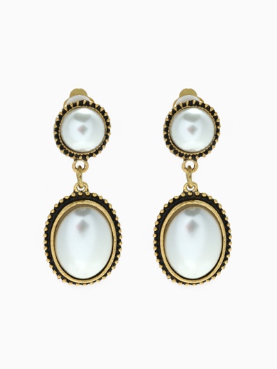 Клипсы для ушей QF «Круг с овалом», с сеттингом, цвет чернёное золото