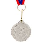Медаль призовая 041 диам 3,2 см. 2 место. Цвет сер. С лентой - фото 8294252