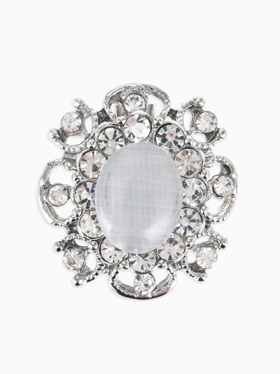 Брошь «Овал» царский, цвет белый в серебре