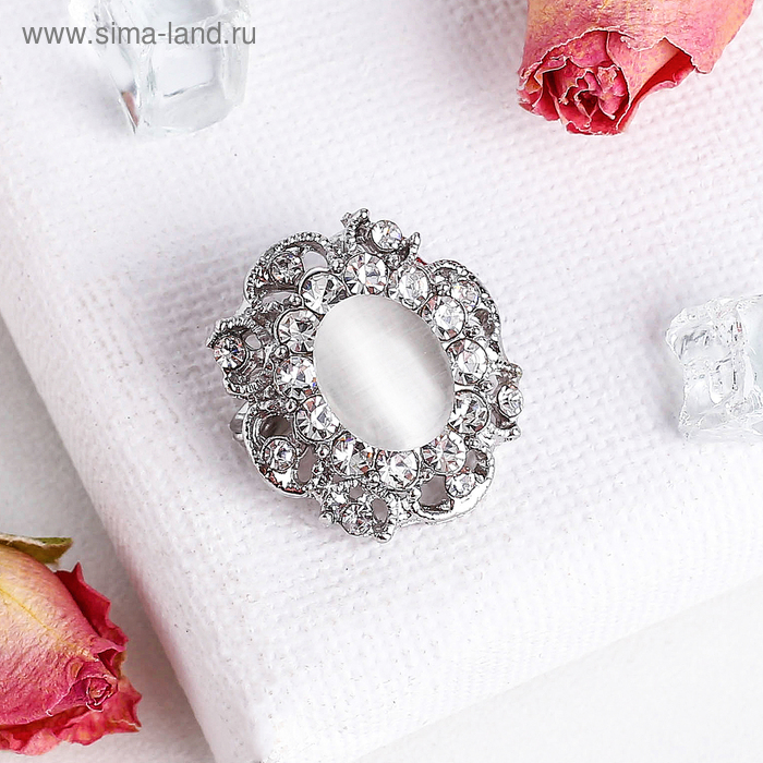 Брошь «Овал» царский, цвет белый в серебре - Фото 1