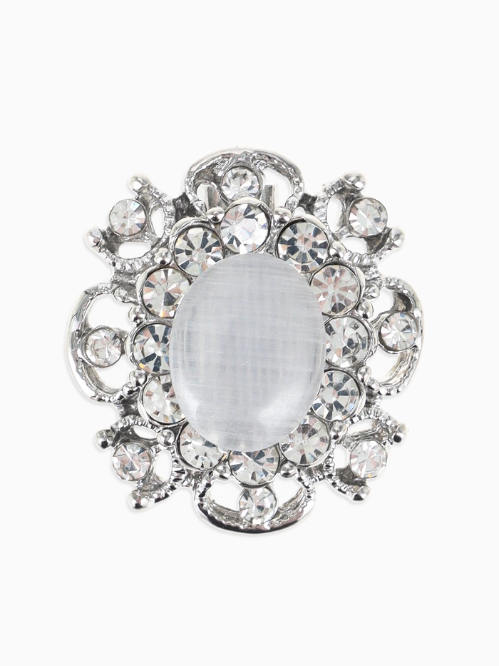 Брошь «Овал» царский, цвет белый в серебре - Фото 1
