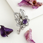 Брошь «Веточка» пробуждение, бело-фиолетовая в серебре - Фото 1