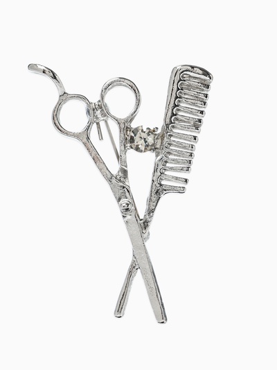 Брошь «Парикмахер», белая в серебре