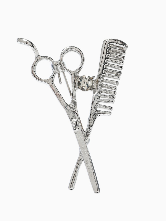 Брошь «Парикмахер», белая в серебре - Фото 1