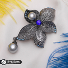 Брошь «Цветок» орхидея с жемчугом, цвет серо-синий в чернёном серебре - фото 4472559