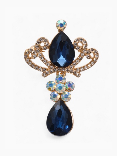 Брошь «Императрица» с подвеской, сине-белая в золоте