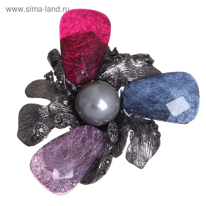 Брошь "Каменный цветок" астра, цветная в чернёном серебре - Фото 1