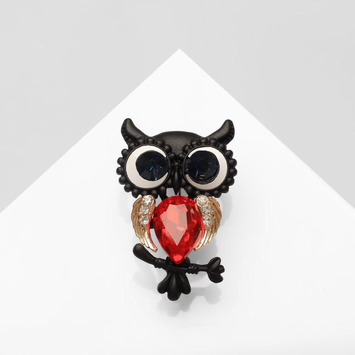 Брошь «Сова», цветная в чёрном металле - Фото 1