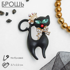Брошь «Кошка грация», в короне, цвет матовый чёрный в золоте - фото 3632610