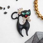 Брошь «Кошка грация», в короне, цвет матовый чёрный в золоте - Фото 1