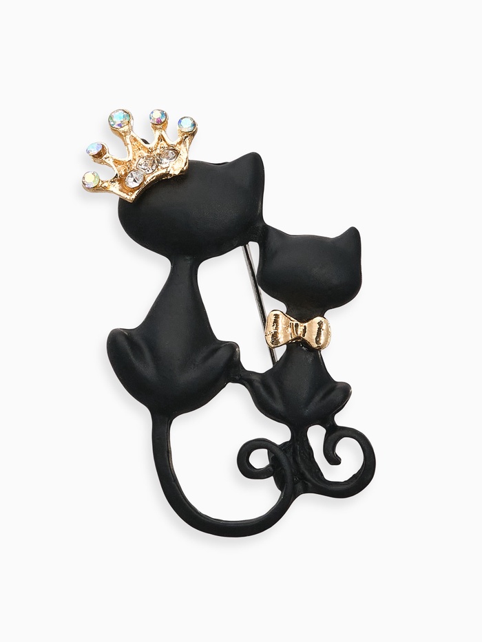Брошь «Кошечки» принц и принцесса, цвет чёрный в золоте - Фото 1