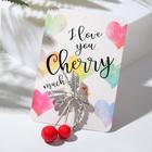 Брошь «Вишня» с листиками, подвижная, цвет красный в матовом серебре - Фото 2