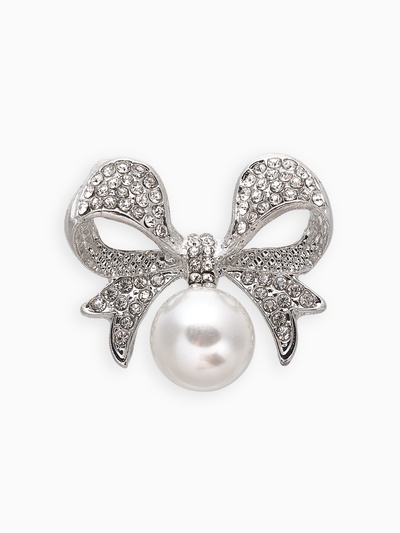 Брошь «Жемчужинка» классический бантик, цвет белый в серебре