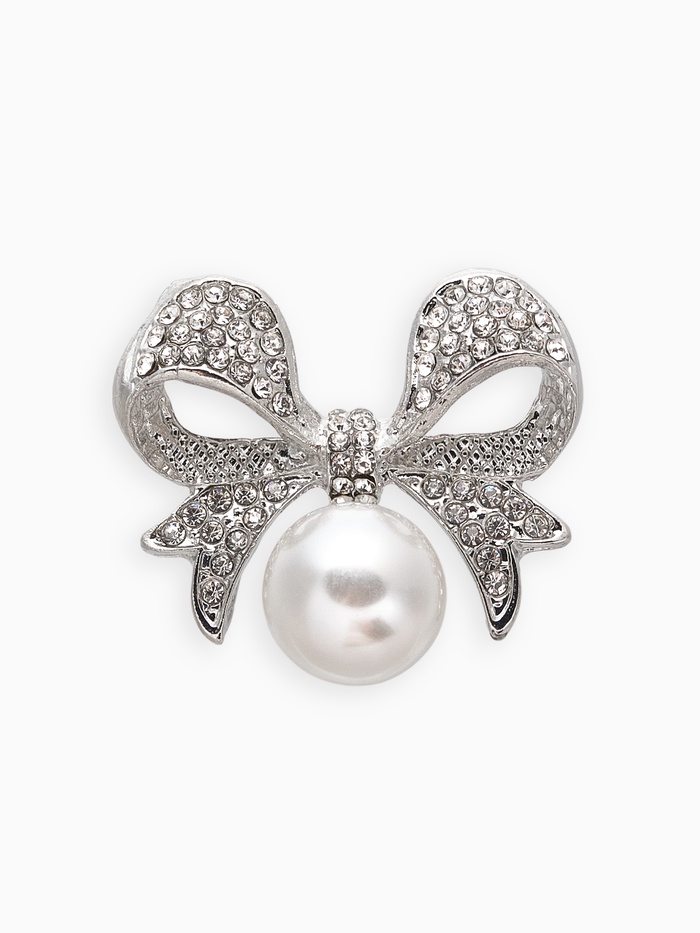 Брошь «Жемчужинка» классический бантик, цвет белый в серебре - Фото 1