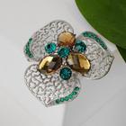 Брошь «Цветок» трилистник, цвет зелёный в серебре - Фото 1