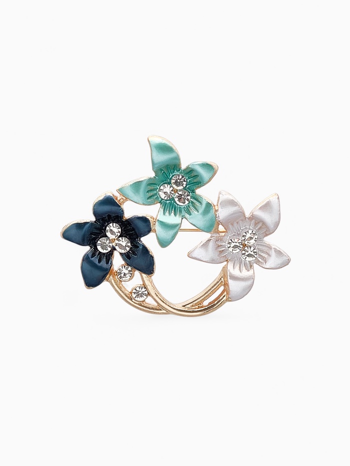 Брошь «Цветы» трио, цвет бело-сине-голубой в золоте - Фото 1