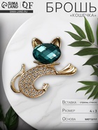 Брошь «Кошечка» с бантом, изумрудно-белая в золоте - Фото 5
