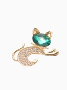 Брошь «Кошечка» с бантом, изумрудно-белая в золоте - Фото 1
