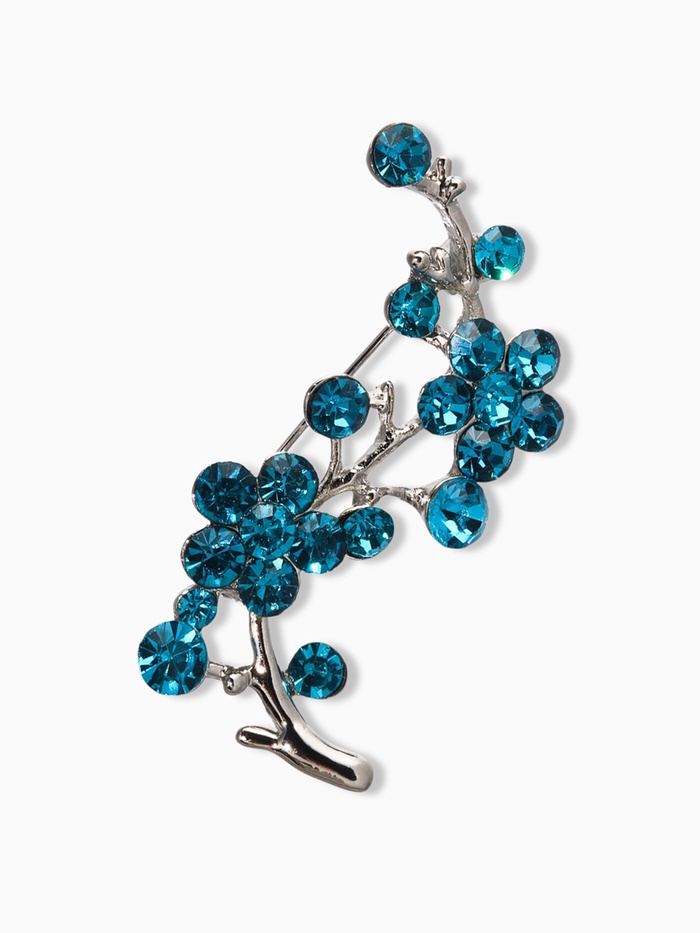 Брошь «Цветы» ветвь яблони, цвет голубой в серебре - Фото 1