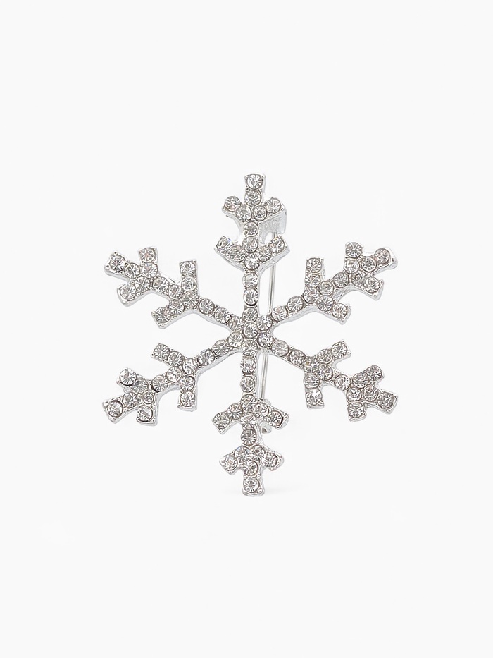 Брошь новогодняя «Снежинка», белая в серебре - Фото 1