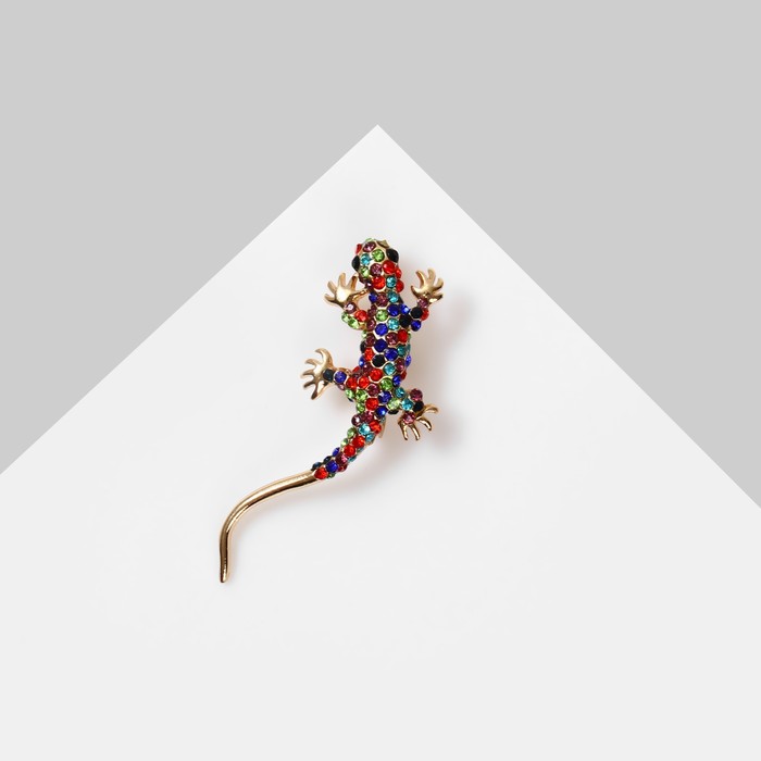 Брошь «Ящерица», цветная в золоте - Фото 1