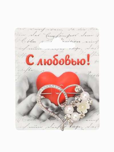 Брошь «Жемчужное сердце», белая в серебре